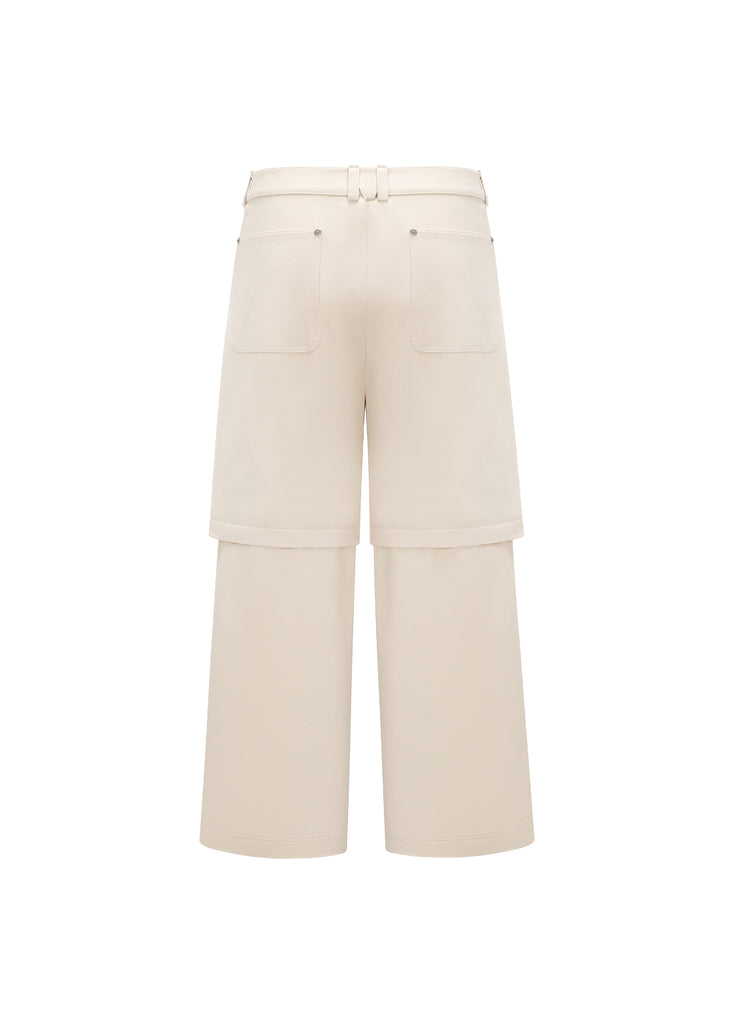 Cargo Pants in Cream *Relaxed fit *Convertible cargo pants *MICHMIKA Signature M-belt loop *Pockets with rivets *Keychain loop *Wide-leg *Singapore fashion brand