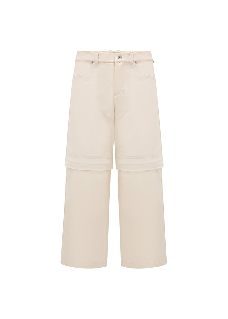 Cargo Pants in Cream *Relaxed fit *Convertible cargo pants *MICHMIKA Signature M-belt loop *Pockets with rivets *Keychain loop *Wide-leg *Singapore fashion brand
