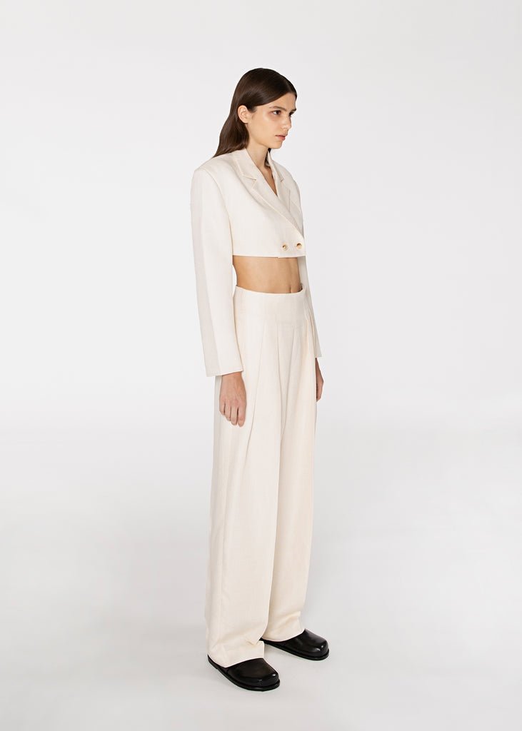 Cropped Double-Breasted Blazer in Off White