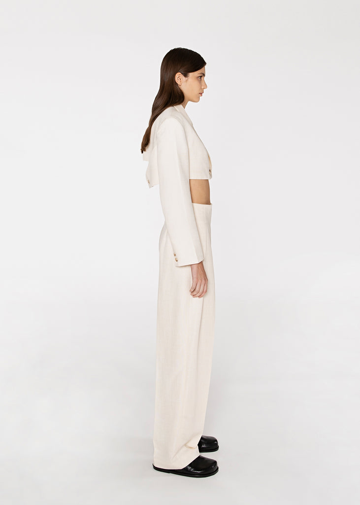 Cropped Double-Breasted Blazer in Off White