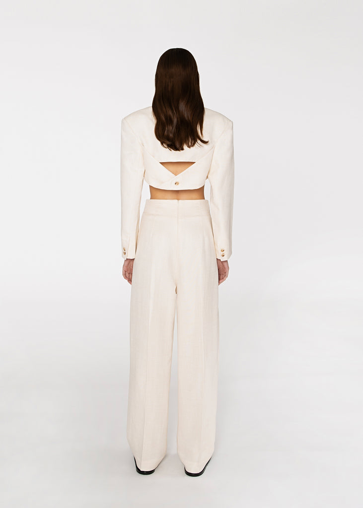 Cropped Double-Breasted Blazer in Off White