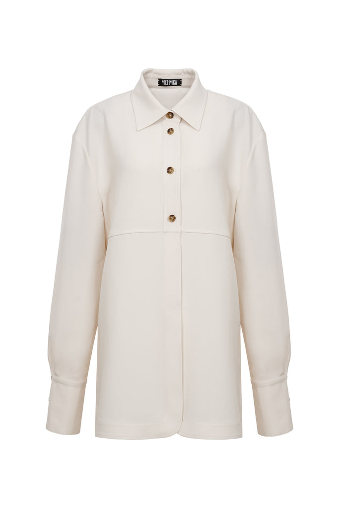 Half Buttoned Paneled Shirt in Off-white 