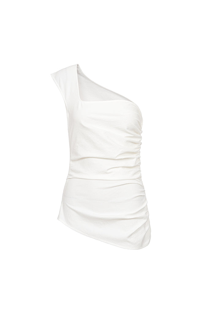 One Shoulder Ruched Top in White Back