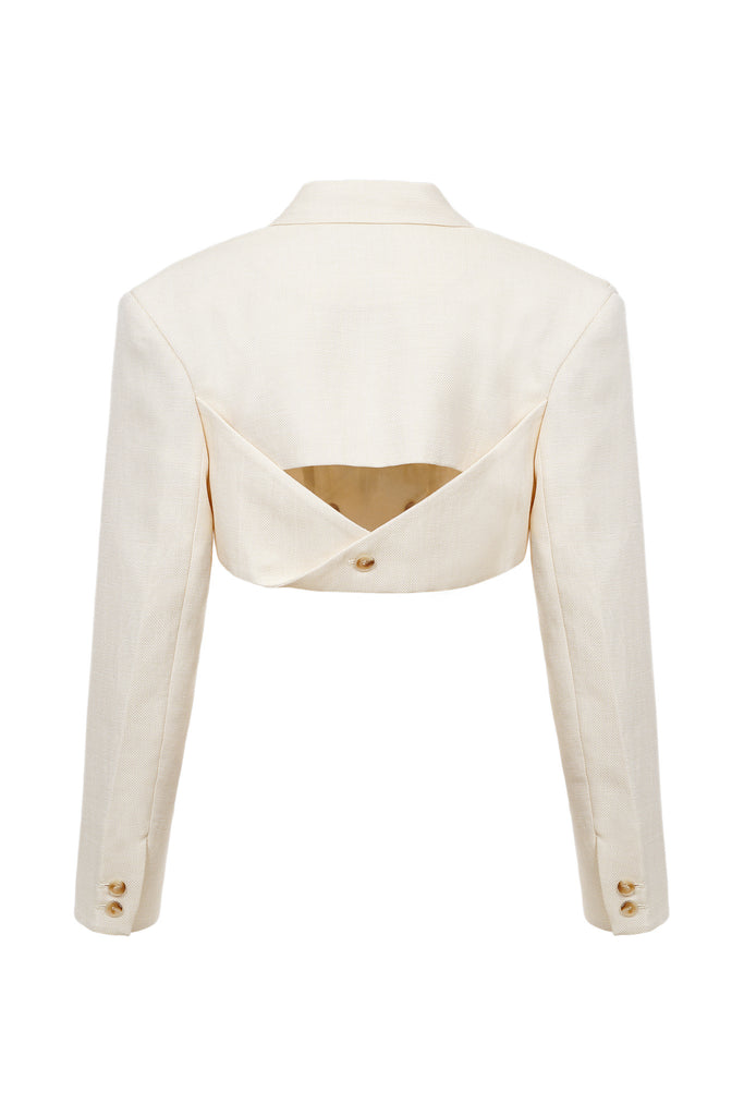 Cropped Double-Breasted Blazer in Off White