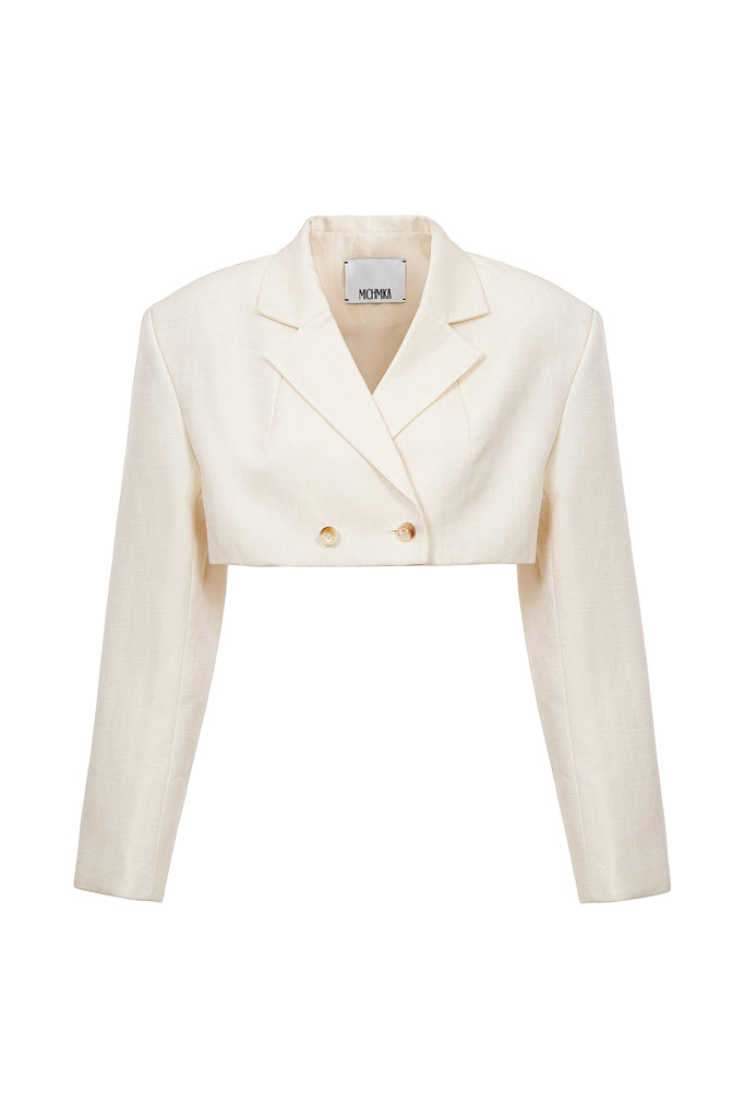 Cropped Double-Breasted Blazer in Off White