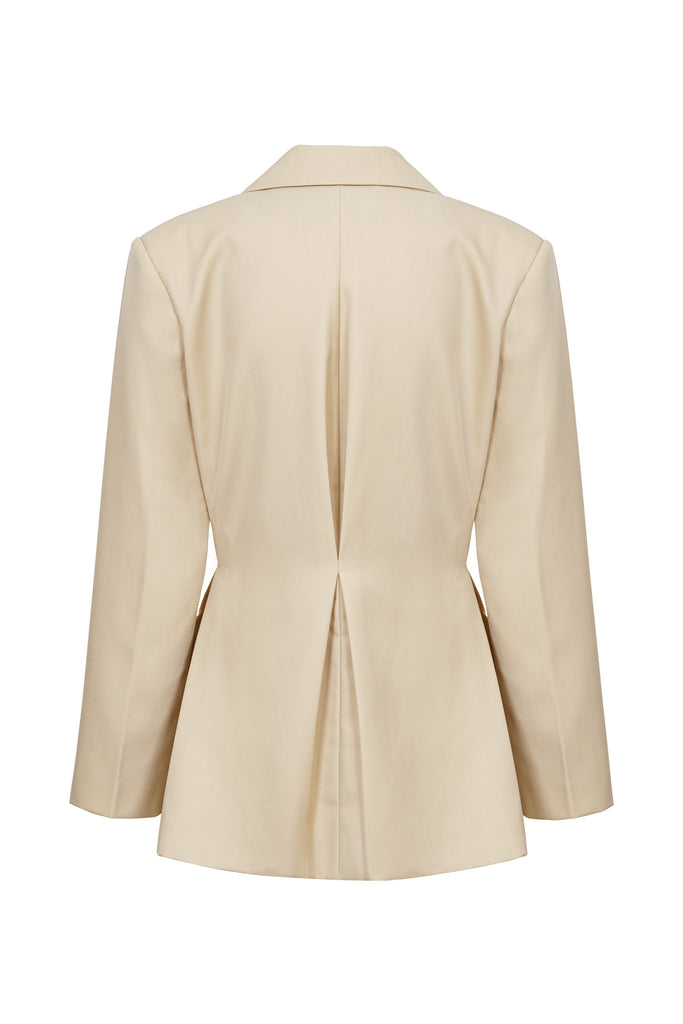 Waist-Pleated Blazer in Beige 