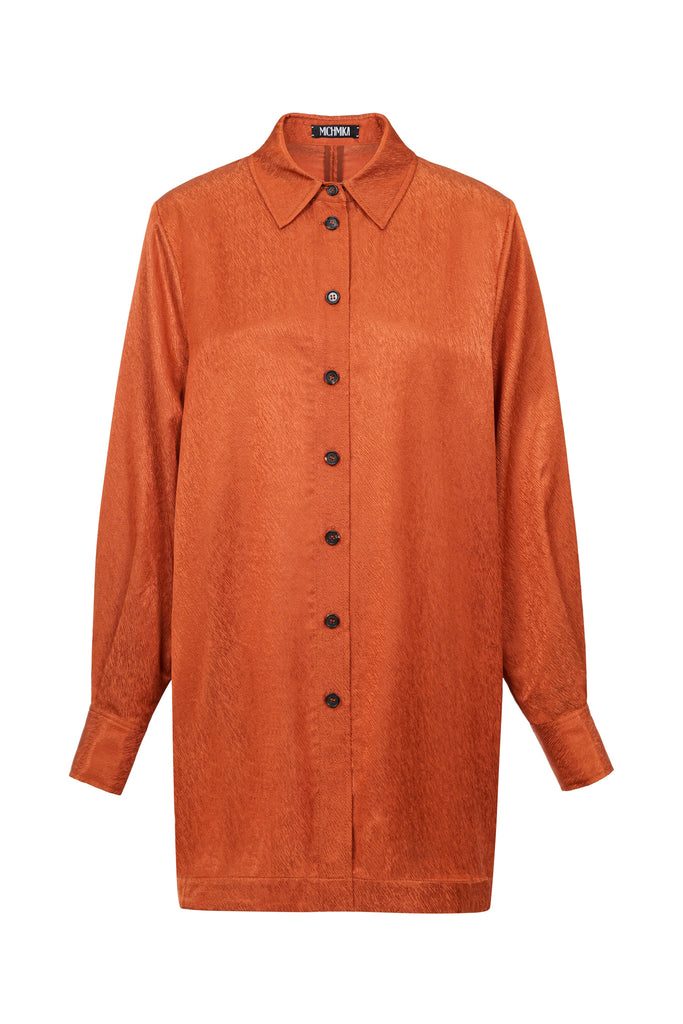 Back Slit Contrast Buttoned Shirt in Rust 
