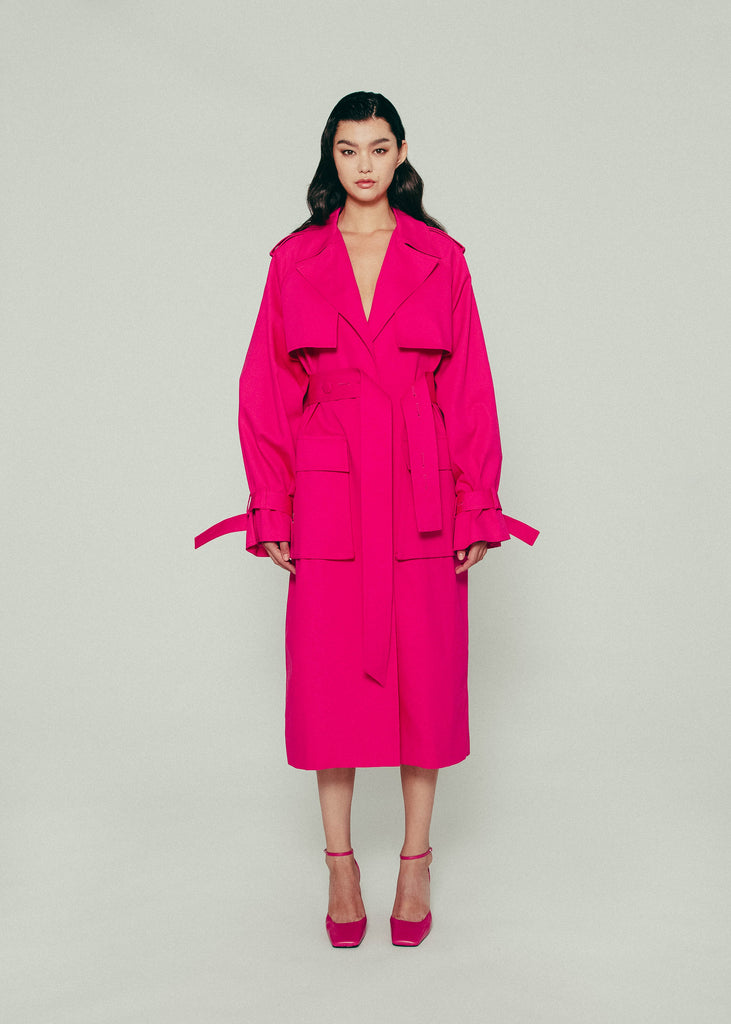 Belted Trench Coat in Pink