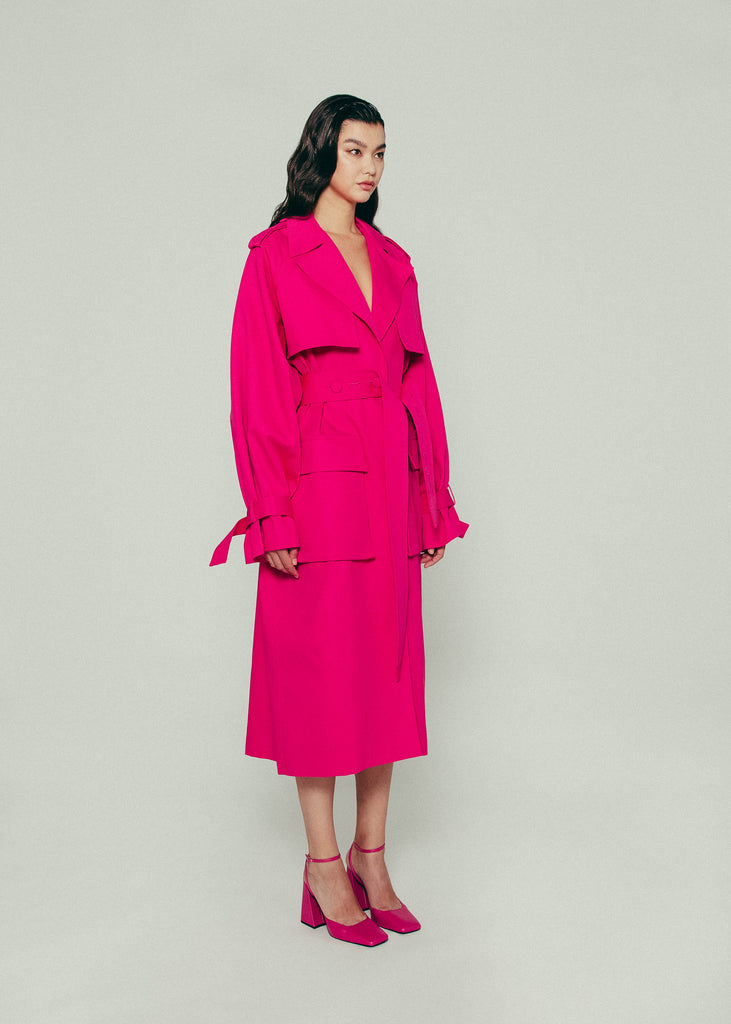 Belted Trench Coat in Pink