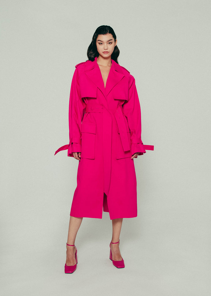 Belted Trench Coat in Pink