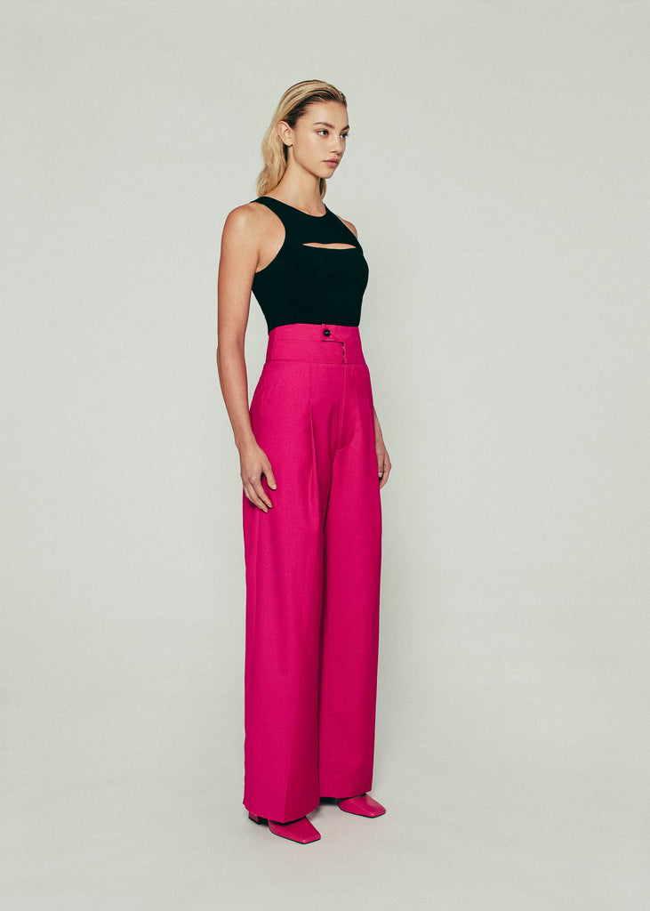 Double Waistband Pants in Pink