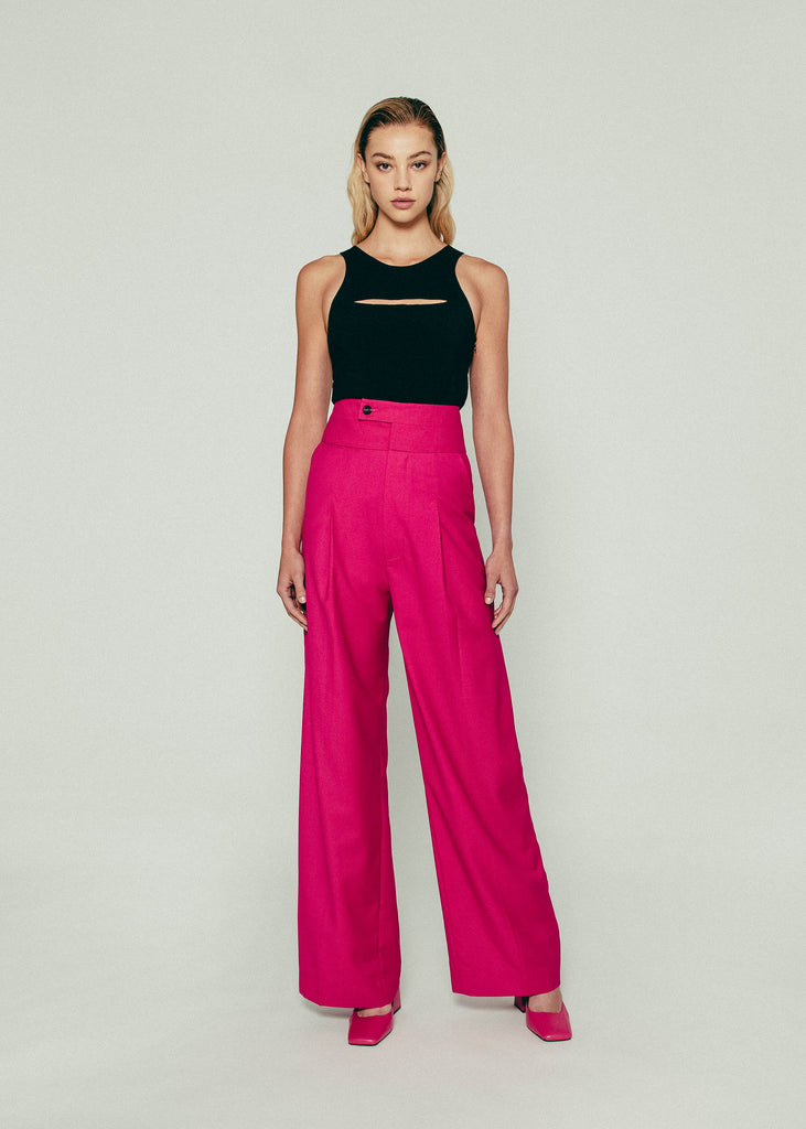 Double Waistband Pants in Pink