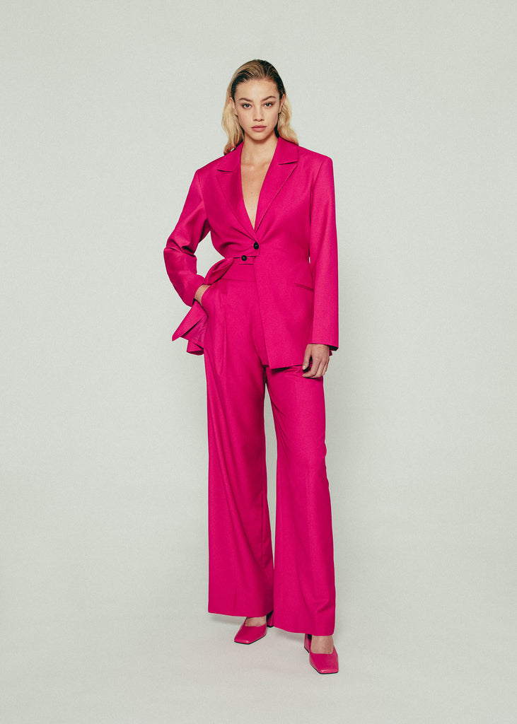 Pleated Waist Blazer in Pink