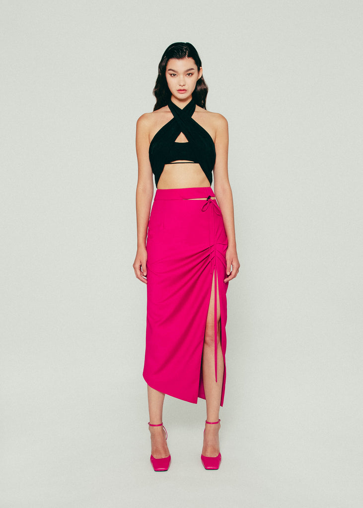 Pleated Slit Skirt in Pink