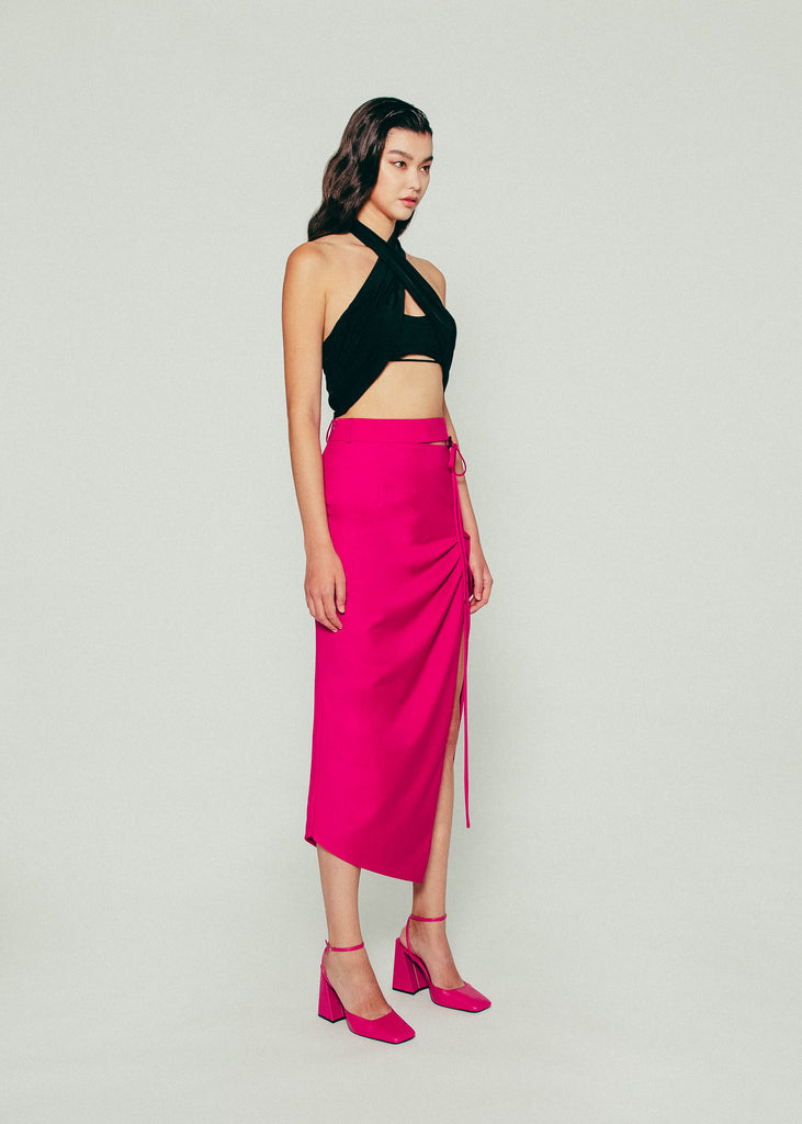 Pleated Slit Skirt in Pink