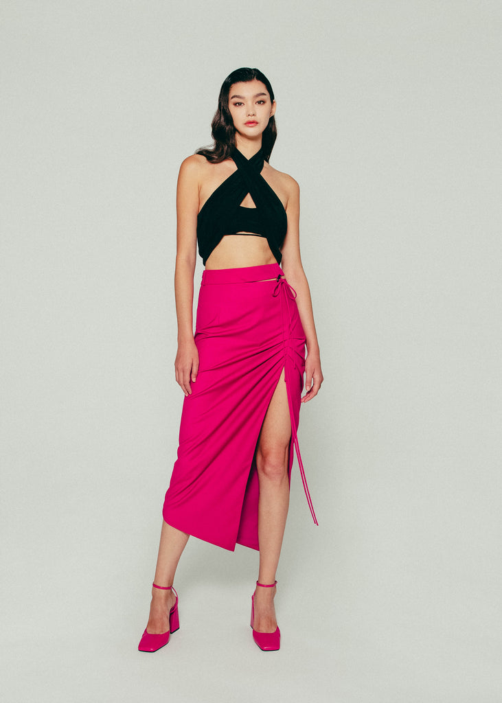 Pleated Slit Skirt in Pink