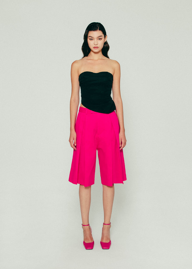 Pleated Bermuda in Pink Cotton