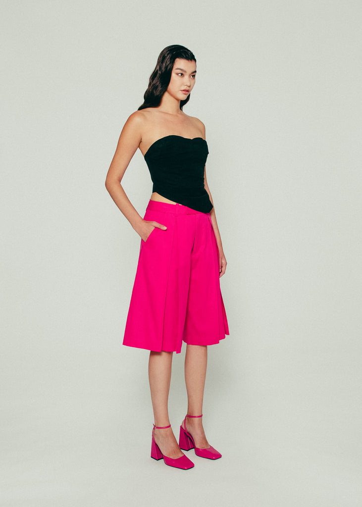 Pleated Bermuda in Pink Cotton