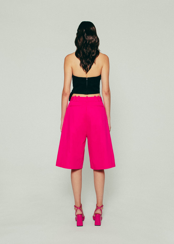 Pleated Bermuda in Pink Cotton