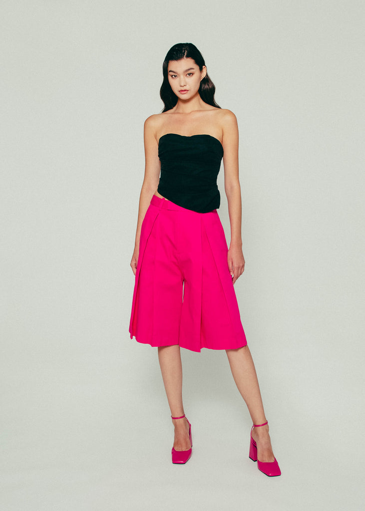 Pleated Bermuda in Pink Cotton