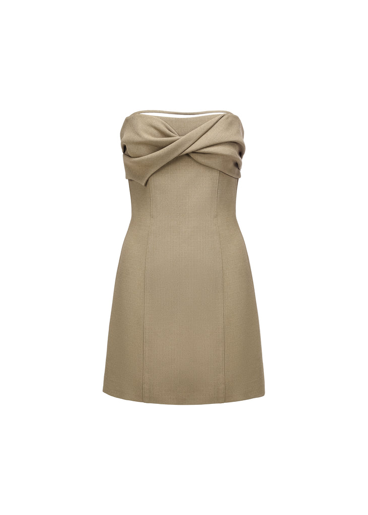 Front Twist Tube Dress in Khaki | MICHMIKA