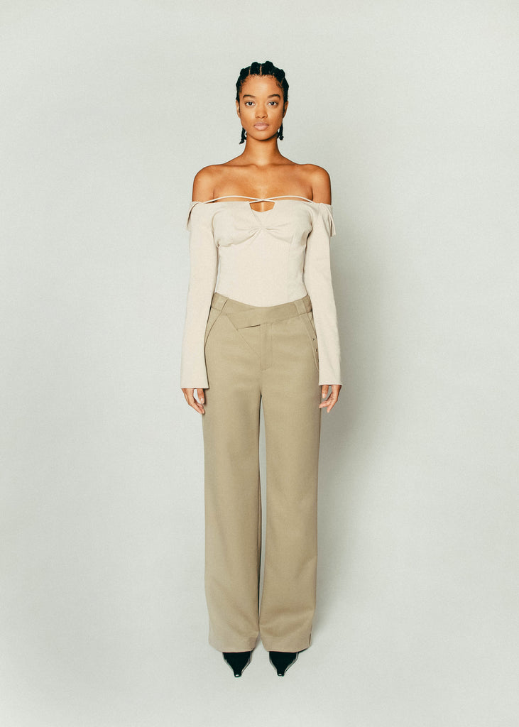 Off Shoulder Bodysuit in Khaki | MICHMIKA