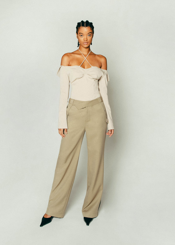 Off Shoulder Bodysuit in Khaki | MICHMIKA