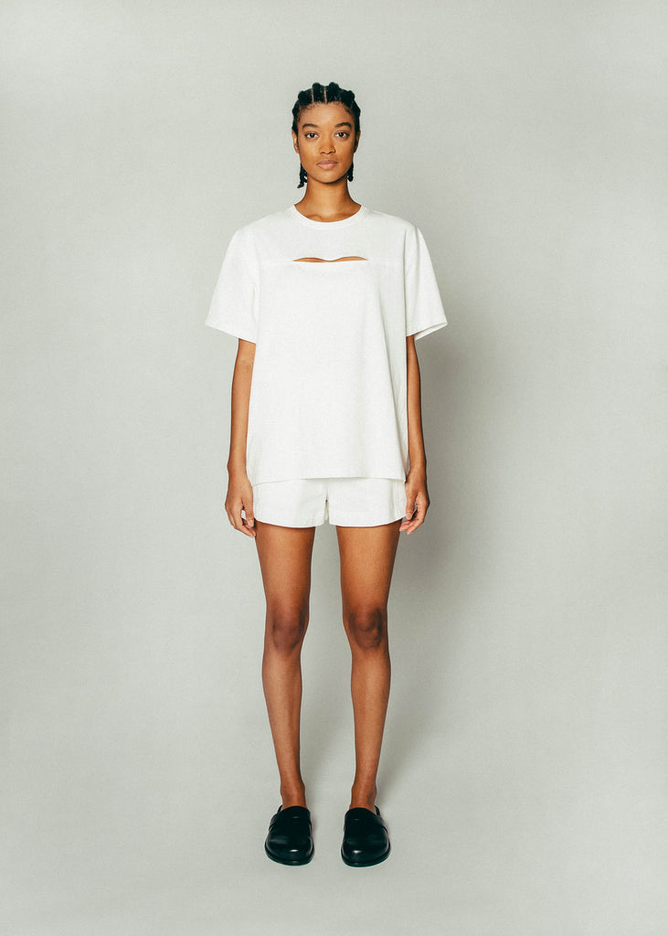 Slit-Front T-Shirt in White | MICHMIKA