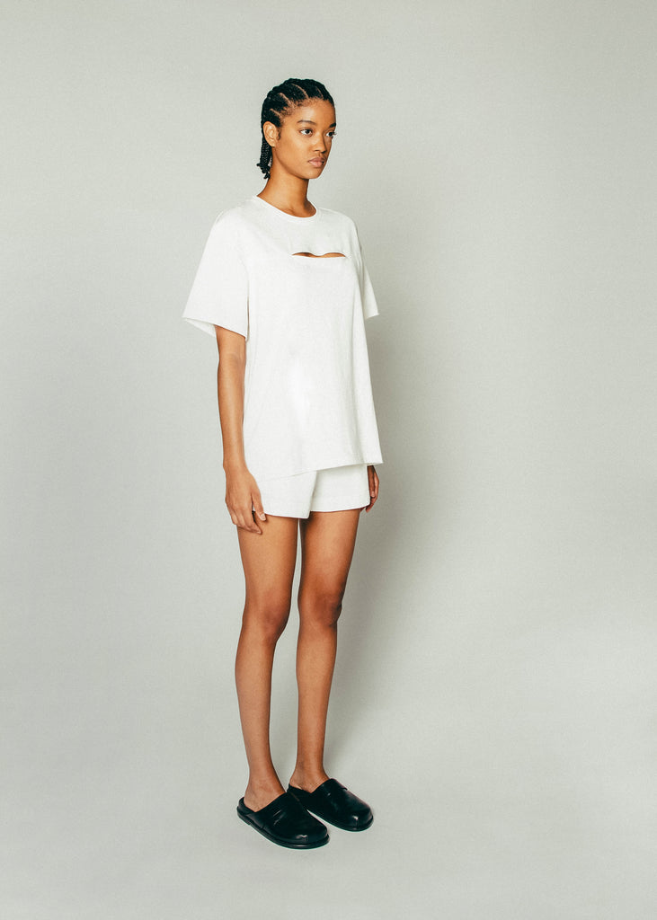 Slit-Front T-Shirt in White | MICHMIKA