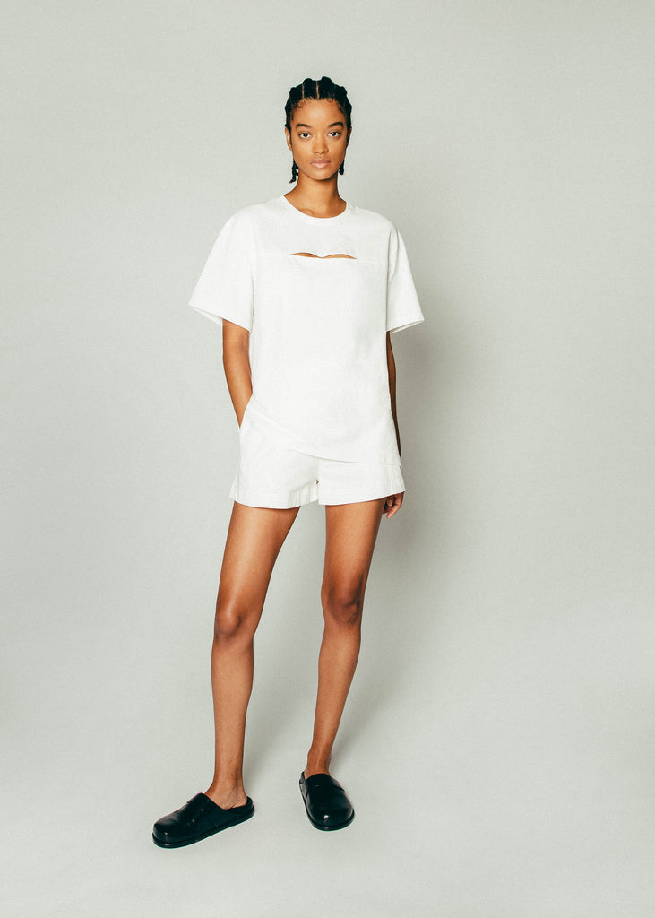 Slit-Front T-Shirt in White | MICHMIKA