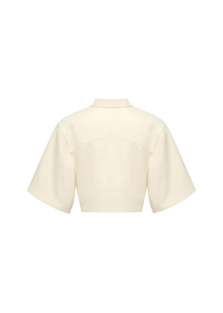 Pleated Cropped Shirt in Sand | MICHMIKA