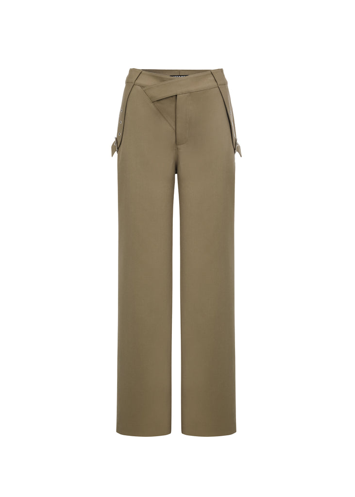 Back-Cape Trousers in Khaki | MICHMIKA