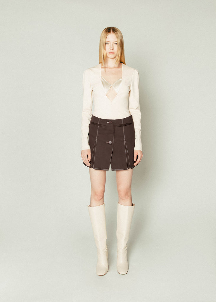 Pleated Mini Skirt in Dark Brown | MICHMIKA