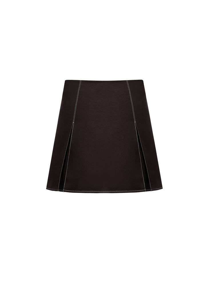 Pleated Mini Skirt in Dark Brown | MICHMIKA