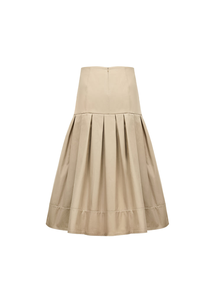 Gabardine Pleated Skirt in Beige | MICHMIKA
