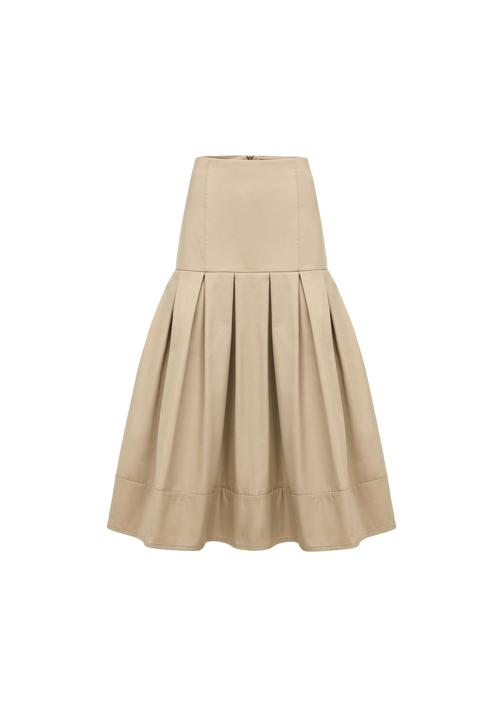 Gabardine Pleated Skirt in Beige | MICHMIKA
