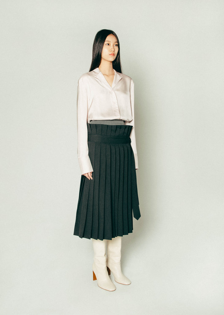Pleated Double Skirt in Gray | MICHMIKA