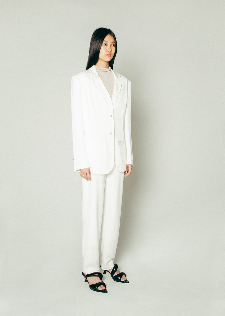 Half Lined Suit Blazer in White | MICHMIKA