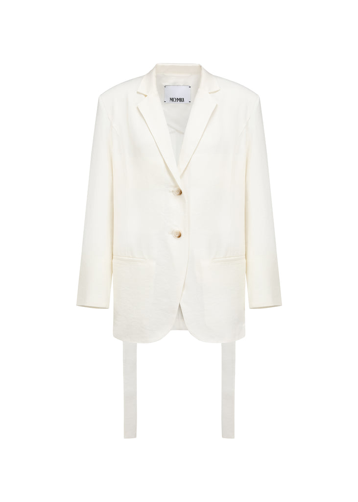Half Lined Suit Blazer in White | MICHMIKA