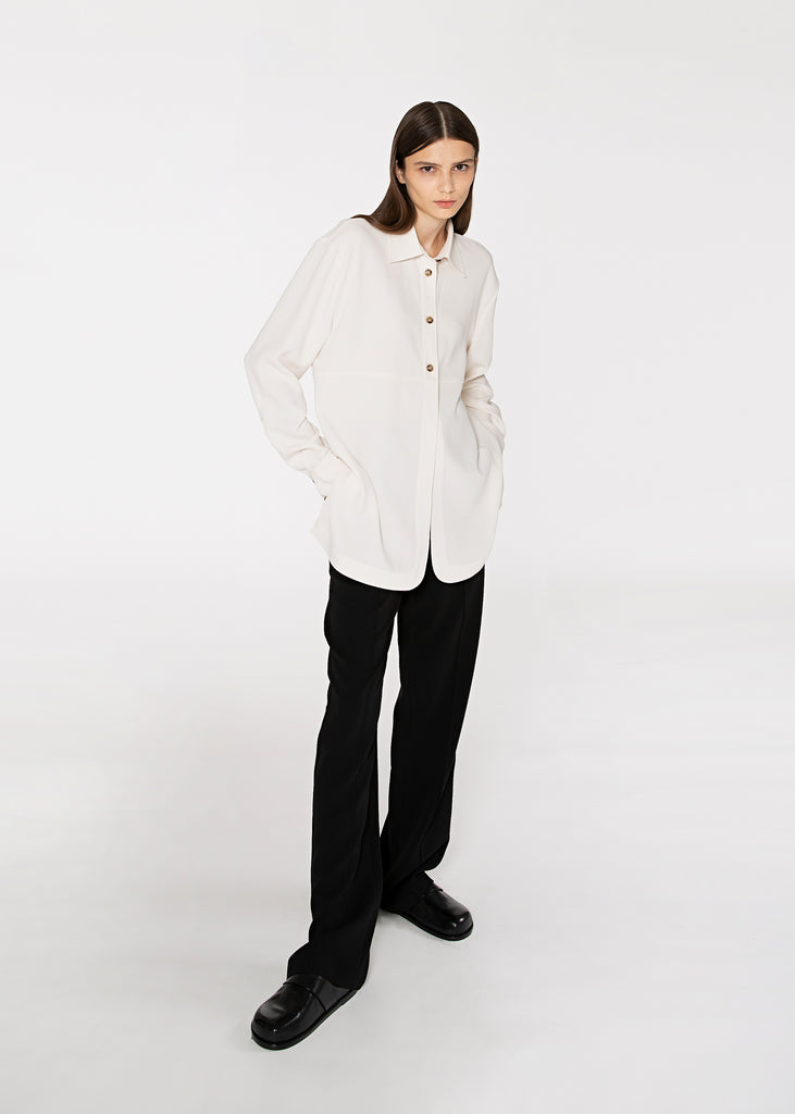 Half Buttoned Paneled Shirt in Off-white 