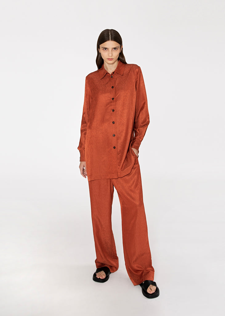 Back Slit Contrast Buttoned Shirt in Rust 