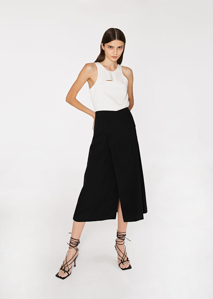 Overlap Midi Skirt in Black