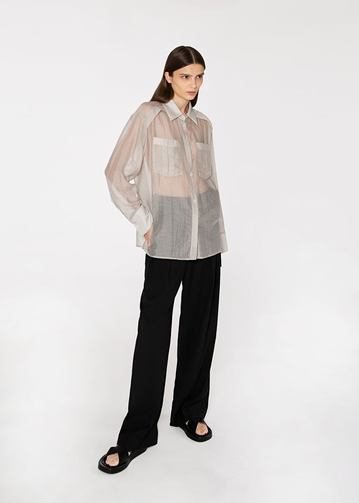 Flap Sheer Pockets Top in Grey